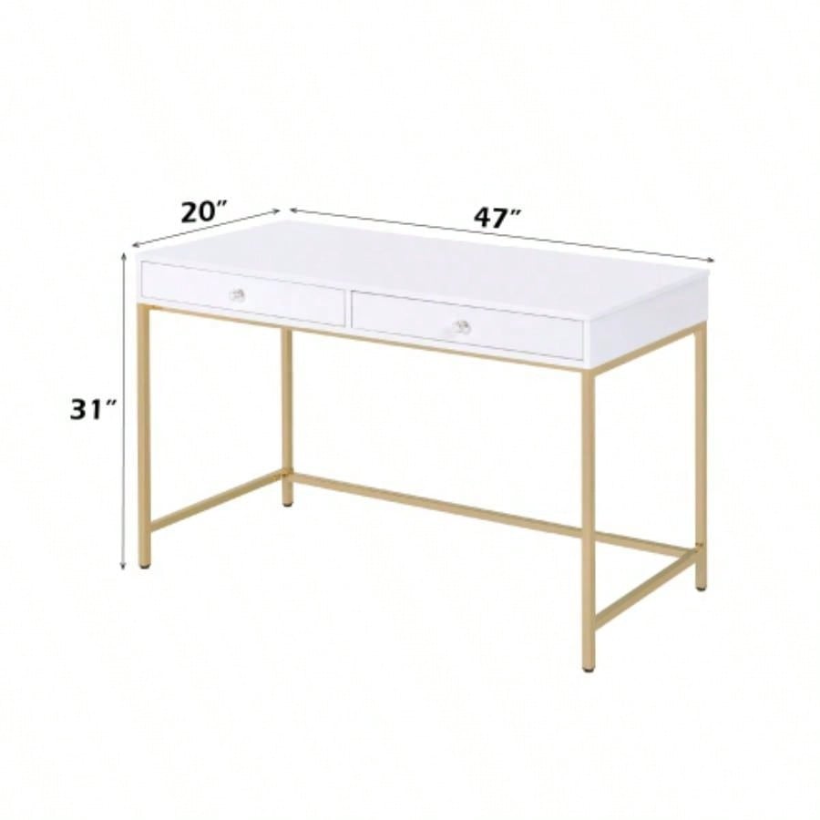 Ottey White High Gloss Gold Vanity Desk