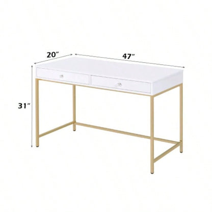 Ottey White High Gloss Gold Vanity Desk