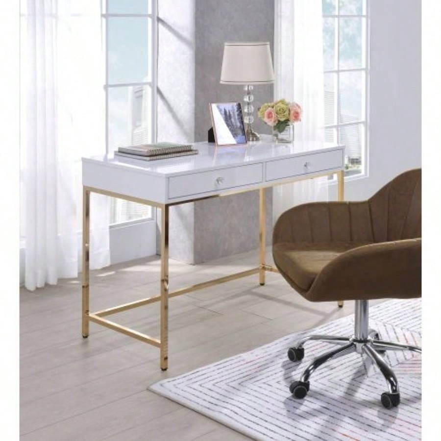 Ottey White High Gloss Gold Vanity Desk