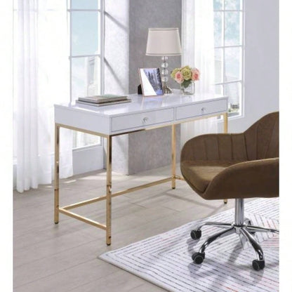 Ottey White High Gloss Gold Vanity Desk