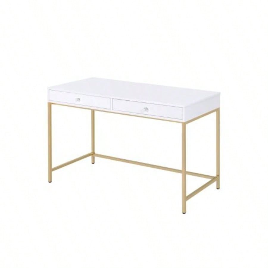 Ottey White High Gloss Gold Vanity Desk