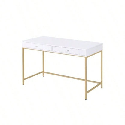 Ottey White High Gloss Gold Vanity Desk