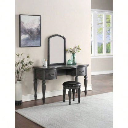 Bedroom Classic Vanity Set Wooden Carved Mirror Stool Drawers Antique