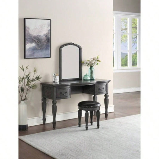 Bedroom Classic Vanity Set Wooden Carved Mirror Stool Drawers Antique
