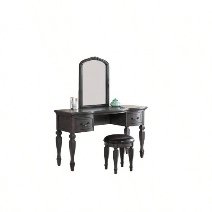 Bedroom Classic Vanity Set Wooden Carved Mirror Stool Drawers Antique
