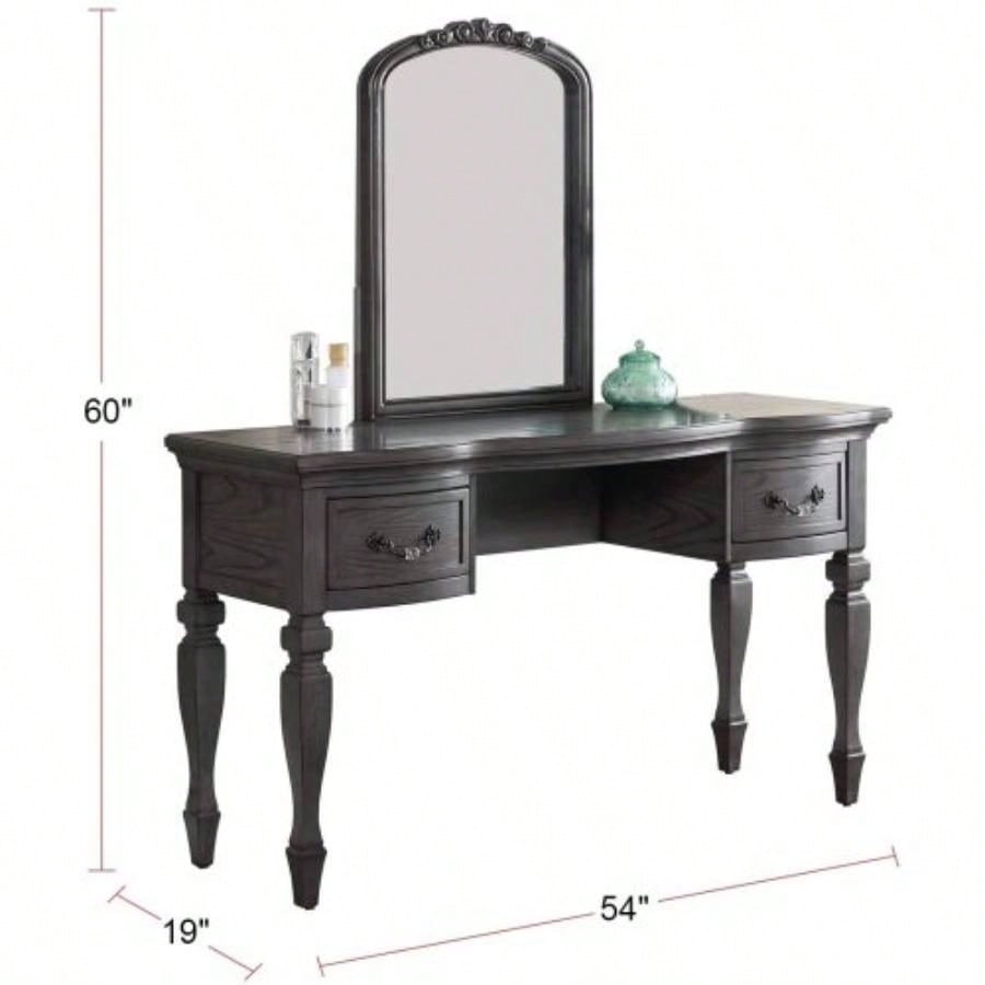 Bedroom Classic Vanity Set Wooden Carved Mirror Stool Drawers Antique