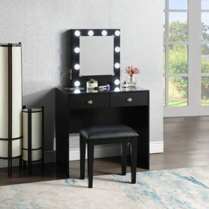 White Makeup Vanity and Stool Set with 10 Lights and USB Port and Power Outlet, 2x Drawers Luxurious Style Furniture