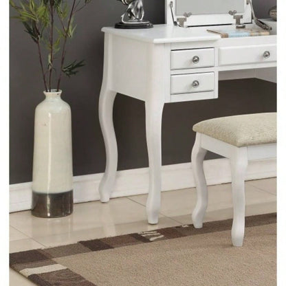 Classic 1pc Vanity Set Stool White Color Drawers Open - up Mirror Bedroom Furniture Unique Cushion Stool Vanity