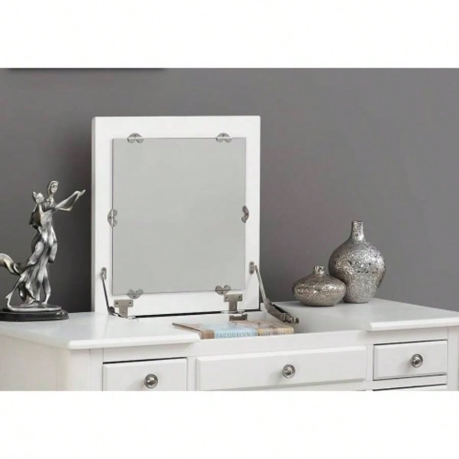 Classic 1pc Vanity Set Stool White Color Drawers Open - up Mirror Bedroom Furniture Unique Cushion Stool Vanity