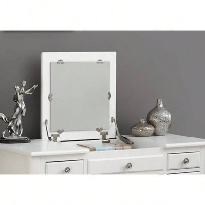 Classic 1pc Vanity Set Stool White Color Drawers Open - up Mirror Bedroom Furniture Unique Cushion Stool Vanity