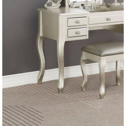 Classic Vanity Set Stool Silver Color Drawers Open - up Mirror Bedroom Furniture Unique Cushion Stool Vanity