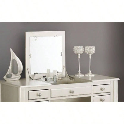 Classic Vanity Set Stool Silver Color Drawers Open - up Mirror Bedroom Furniture Unique Cushion Stool Vanity