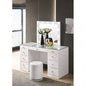 3pc Makeup Vanity Set LED Lighted Mirror Glass Top 9 Drawers Knobs Round Stool Wooden Bedroom Furniture Black