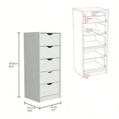 Basilea 5 Drawers Tall Dresser, Pull Out System - White