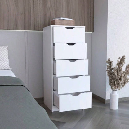 Basilea 5 Drawers Tall Dresser, Pull Out System - White