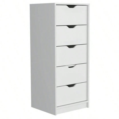 Basilea 5 Drawers Tall Dresser, Pull Out System - White