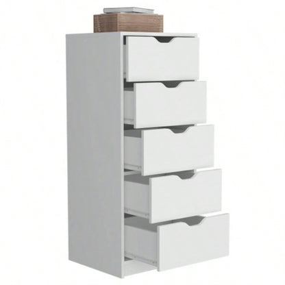 Basilea 5 Drawers Tall Dresser, Pull Out System - White