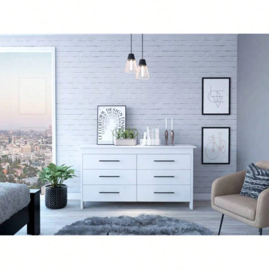 Hms 6 Drawer Double Dresser, Four, Superior Top - White