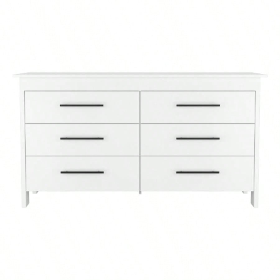 Hms 6 Drawer Double Dresser, Four, Superior Top - White