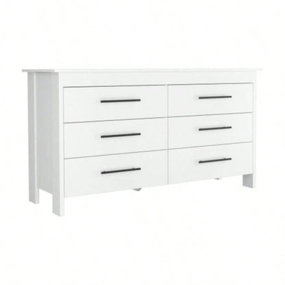 Hms 6 Drawer Double Dresser, Four, Superior Top - White