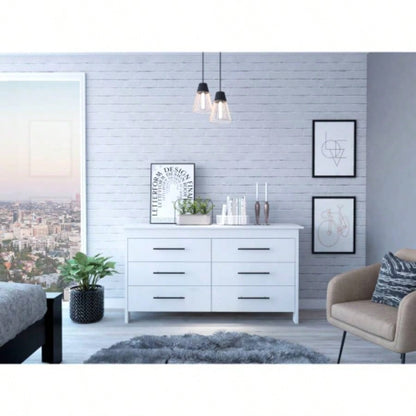 Hms 6 Drawer Double Dresser, Four, Superior Top - White