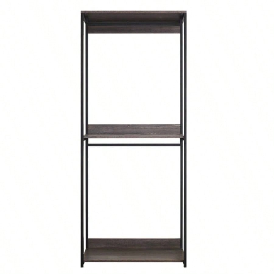 Monica Farmhouse Industrial Wood Walk - in Closet with One Shelf in Rustic Gray