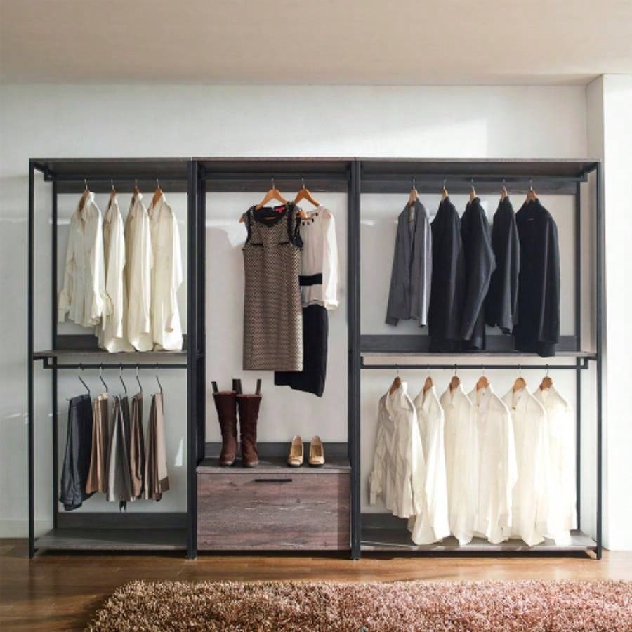 Monica Farmhouse Industrial Wood Walk - in Closet with One Shelf in Rustic Gray