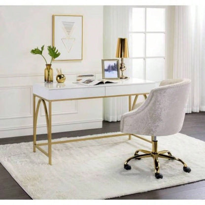 Lightmane White High Gloss Gold Vanity Desk