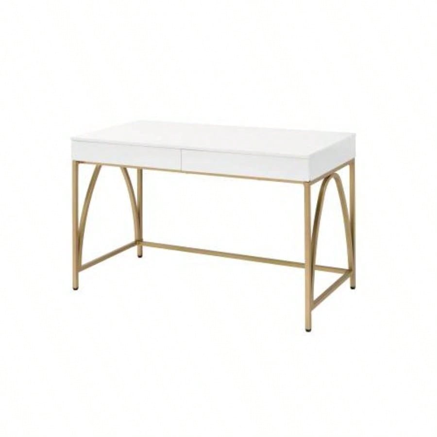 Lightmane White High Gloss Gold Vanity Desk