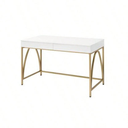 Lightmane White High Gloss Gold Vanity Desk