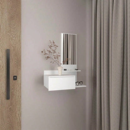 Vienna 23.6 Wide 3 - Tier Shelf Floating Mirror Console Table, Full Extension Drawer White