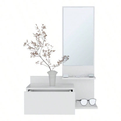 Vienna 23.6 Wide 3 - Tier Shelf Floating Mirror Console Table, Full Extension Drawer White