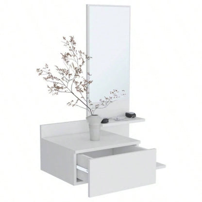 Vienna 23.6 Wide 3 - Tier Shelf Floating Mirror Console Table, Full Extension Drawer White