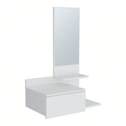 Vienna 23.6 Wide 3 - Tier Shelf Floating Mirror Console Table, Full Extension Drawer White