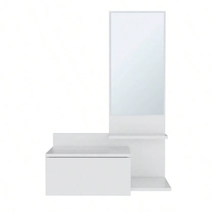 Vienna 23.6 Wide 3 - Tier Shelf Floating Mirror Console Table, Full Extension Drawer White