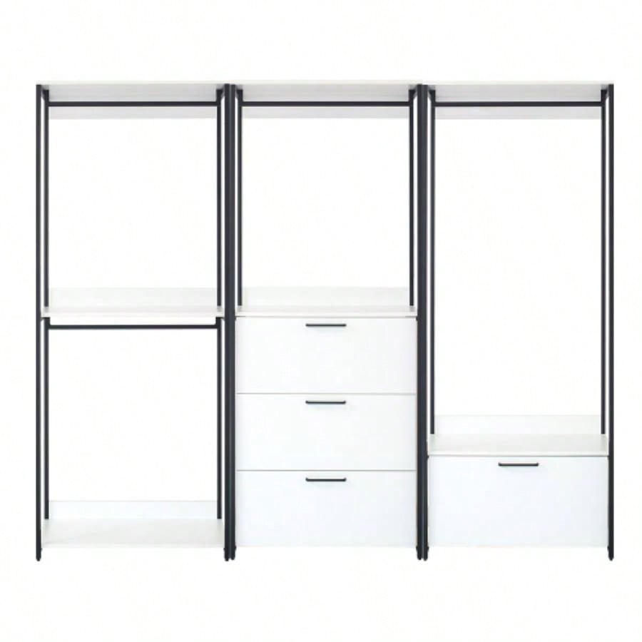 Fiona White Freestanding Walk in Wood Closet System with Metal Frame