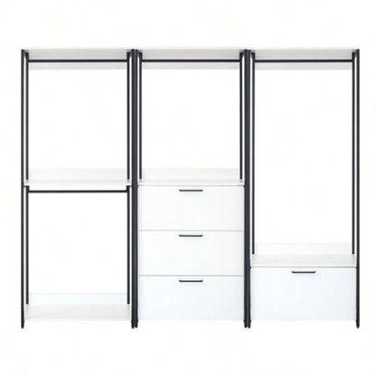 Fiona White Freestanding Walk in Wood Closet System with Metal Frame