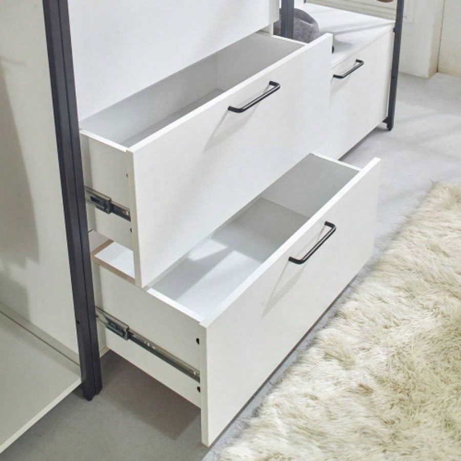 Fiona White Freestanding Walk in Wood Closet System with Metal Frame