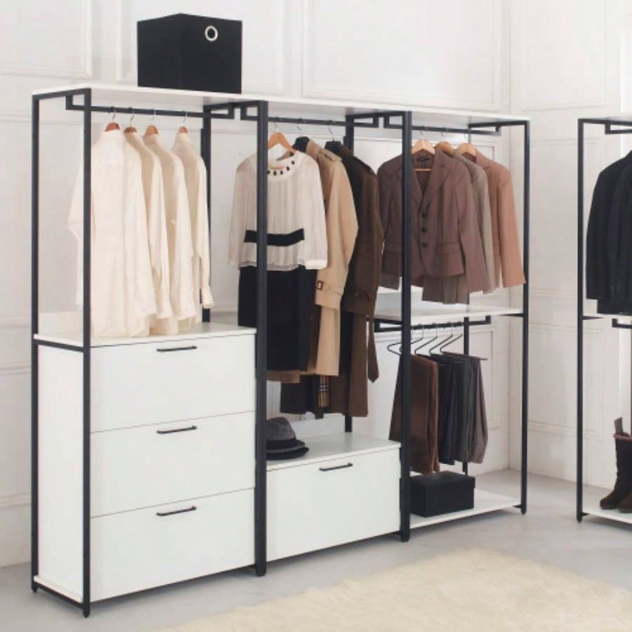 Fiona White Freestanding Walk in Wood Closet System with Metal Frame