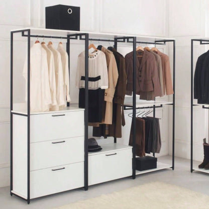 Fiona White Freestanding Walk in Wood Closet System with Metal Frame