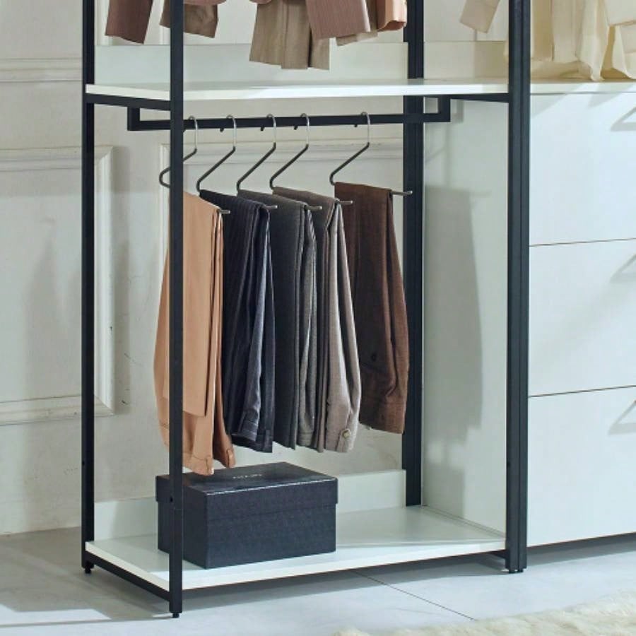 Fiona White Freestanding Walk in Wood Closet System with Metal Frame