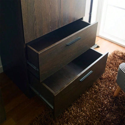 Brook Two - Door Wood Closet with Two Drawers and Hanging Bars in Dark Brown