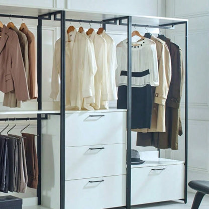 Fiona White Freestanding Walk in Wood Closet System with Metal Frame