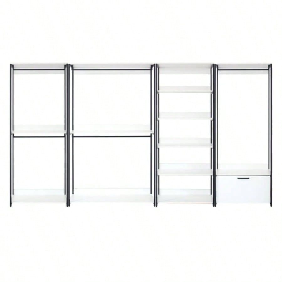 Fiona White Freestanding Walk in Wood Closet System with Metal Frame