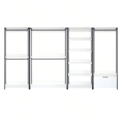 Fiona White Freestanding Walk in Wood Closet System with Metal Frame