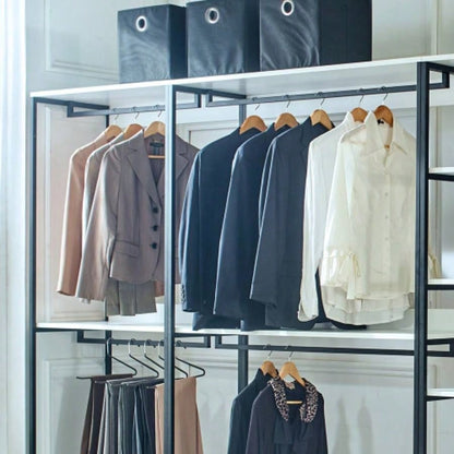 Fiona White Freestanding Walk in Wood Closet System with Metal Frame