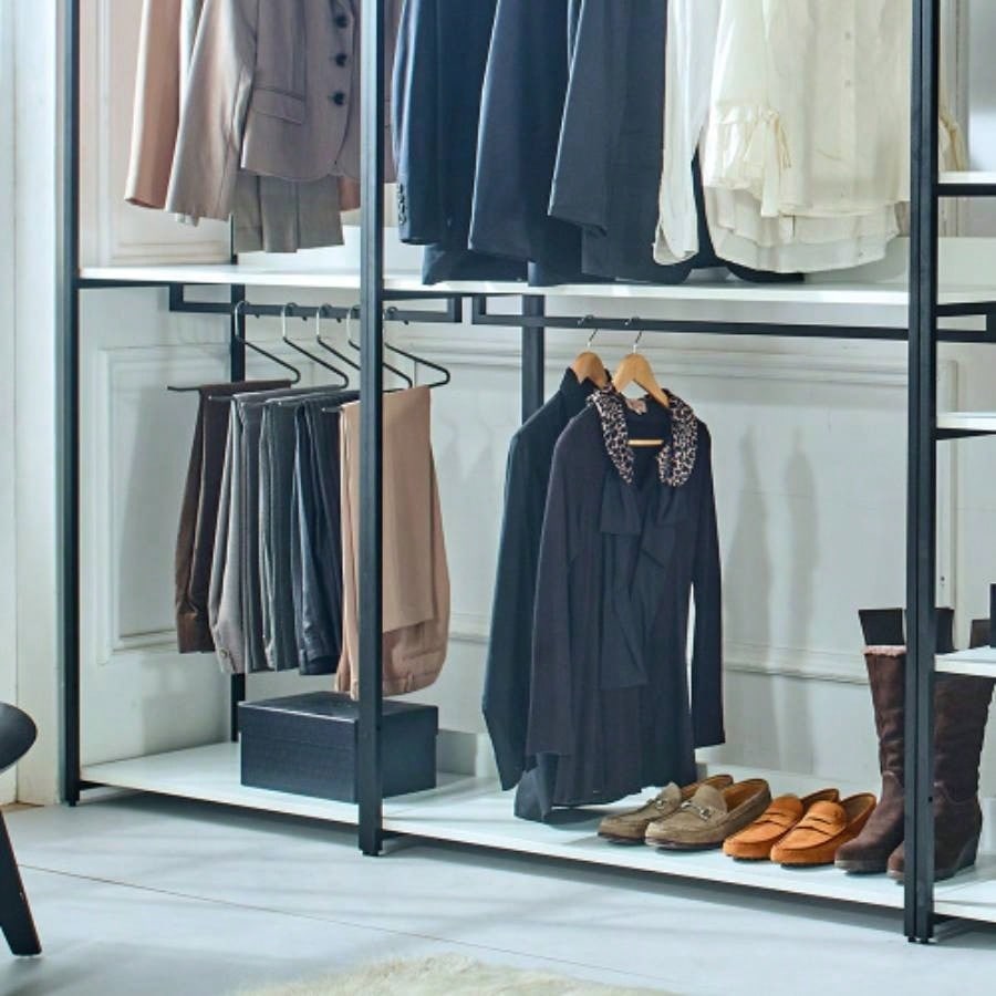 Fiona White Freestanding Walk in Wood Closet System with Metal Frame