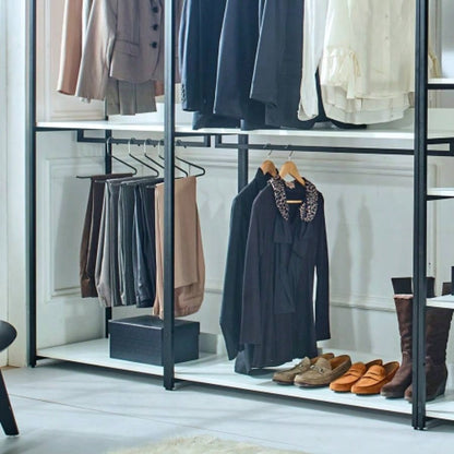 Fiona White Freestanding Walk in Wood Closet System with Metal Frame