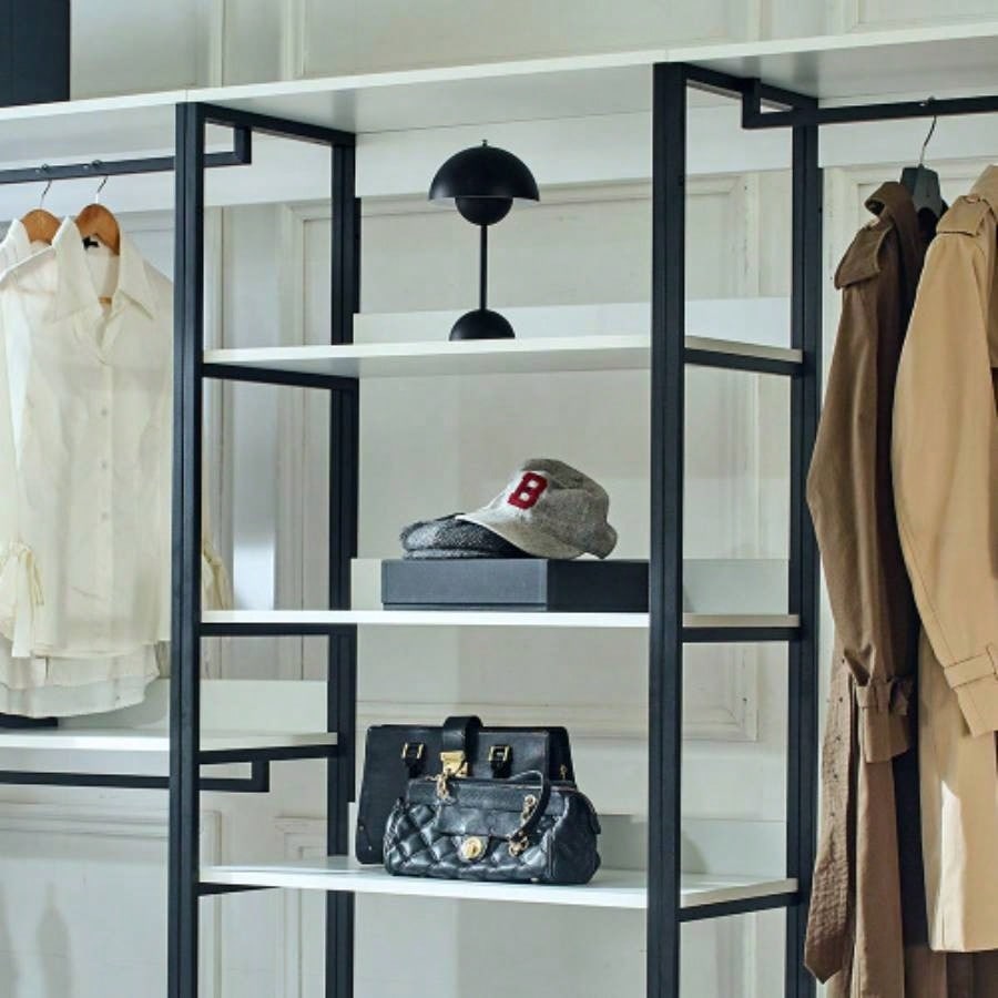 Fiona White Freestanding Walk in Wood Closet System with Metal Frame