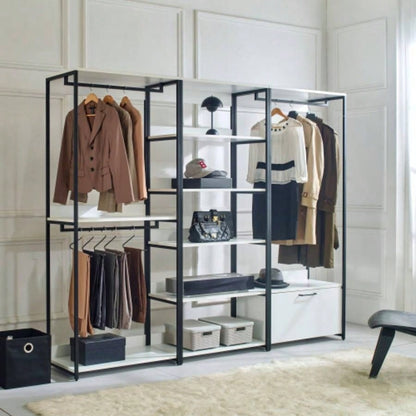 Fiona White Freestanding Walk in Wood Closet System with Metal Frame